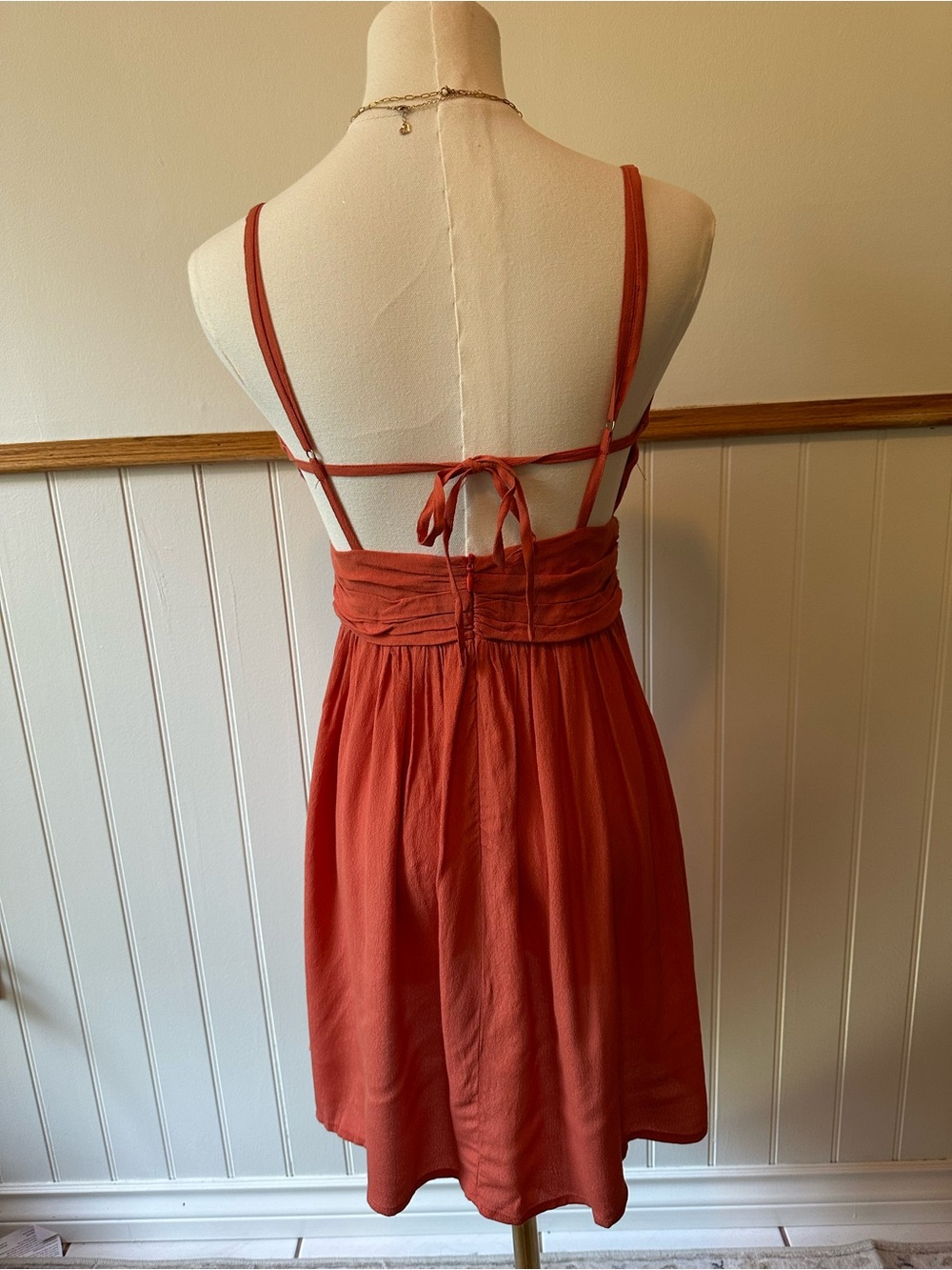 Woven Rust Tie-Back Mini Dress – Size Small (NWT) - Picture 6 of 9